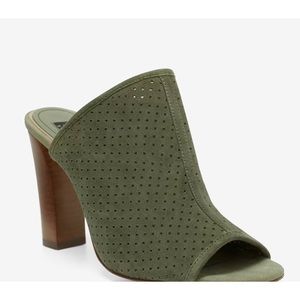 WHBM-Military Green Suede Perforated Mules-PRESTINE CONDITION!